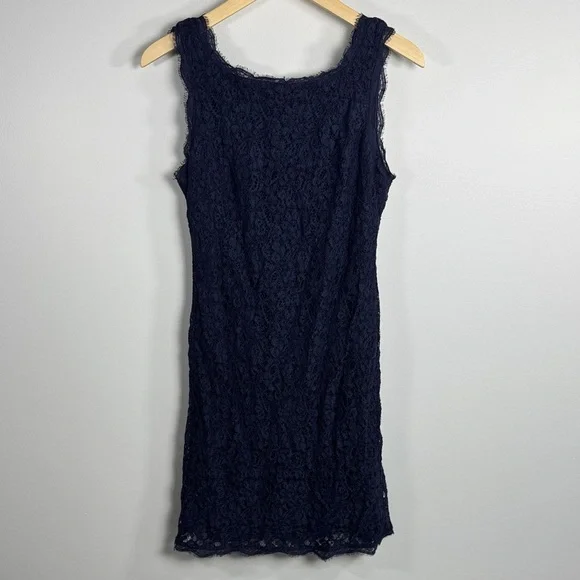 Adrianna Papell Navy Blue Lace Sheath Dress Size 8 - Picture 2 of 7